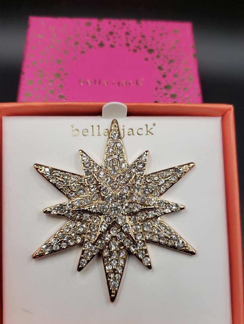 Bella Jack Goldtone Starburst with Rhinestone Crystals Brooch